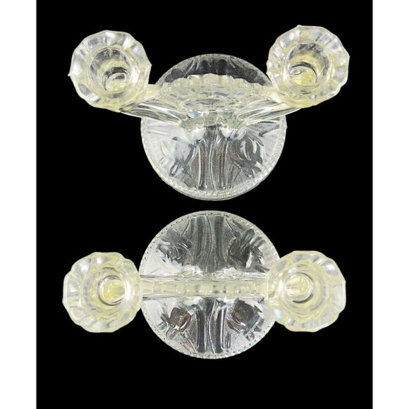 Vintage Art Deco Glass Double Candle Holders Shell Fan Design 2 Candlesticks - Picture 9 of 16